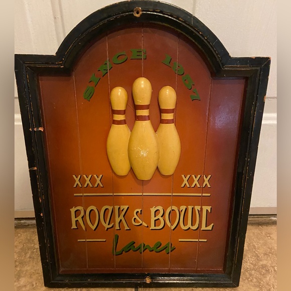 Brown Wood Retro Style Bowling Art Piece - Picture 1 of 3
